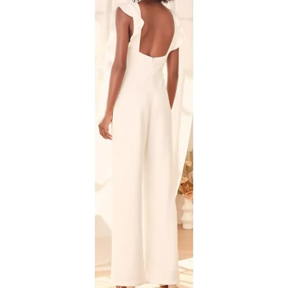 Lulu's White Ruffle Jumpsuit - Picture 2 of 9